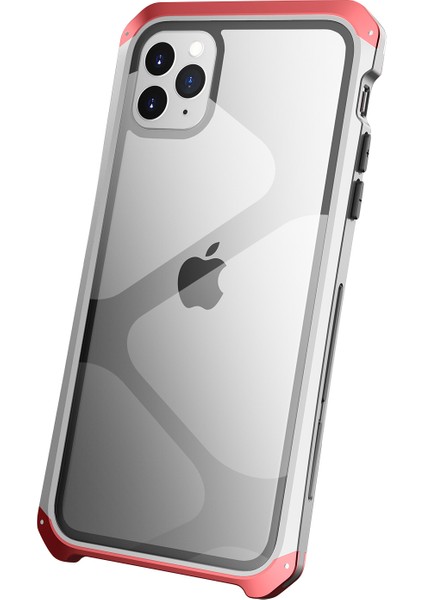 Apple iPhone 11 Profesyonel Temsilli Cam Panel Kılıfı 3 Parçalı Tasarım Şok Geçirmez Metal Çerçeve Telefon Kapak Silver/kırmızı (Yurt Dışından)