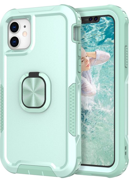 Apple iPhone 11 Damla Geçirmez Pc+Silikon Telefon Kılıfı Çimlenebilir Yüzük Kickstand Giyim Dayanıklı Telefon Kapağı (Yurt Dışından)