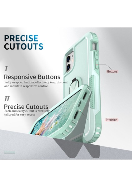 Apple iPhone 11 Damla Geçirmez Pc+Silikon Telefon Kılıfı Çimlenebilir Yüzük Kickstand Giyim Dayanıklı Telefon Kapağı (Yurt Dışından) modelleri