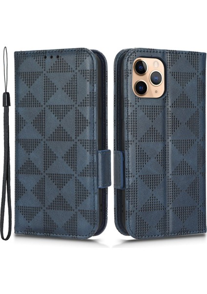 Apple iPhone 11 Için Flip Telefon Kılıfı Stand Cüzdanı Baskılı Üçgen Desen Toz Geçirmez Pu Deri Kapak Kayış (Yurt Dışından)