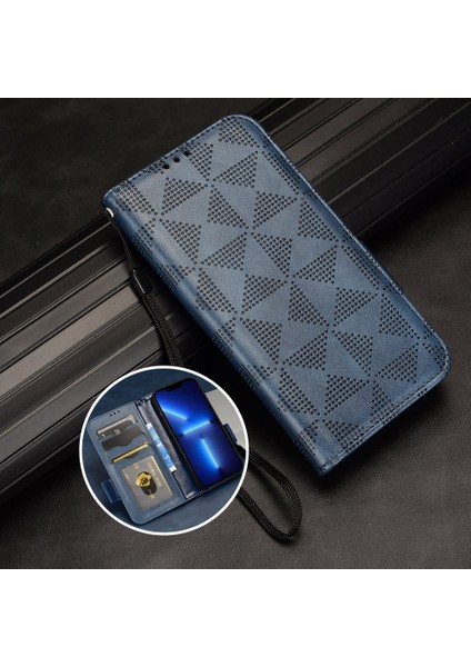 Apple iPhone 11 Için Flip Telefon Kılıfı Stand Cüzdanı Baskılı Üçgen Desen Toz Geçirmez Pu Deri Kapak Kayış (Yurt Dışından)