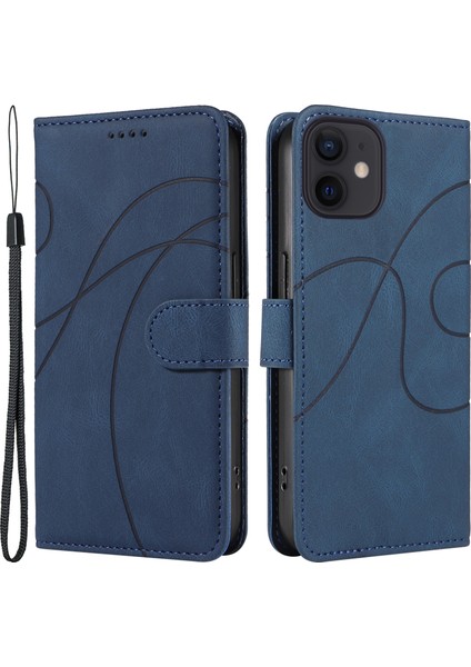 Apple iPhone 11 Pu Deri Folio Kılıf Cüzdanı Stand Baskılı Çizgi Telefon Kapağı Strap-Mavi ile (Yurt Dışından)