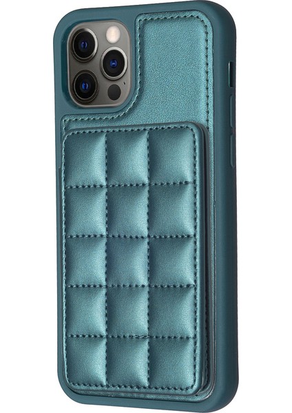 Apple iPhone 11 Için Grid Tasarım Pu Derisi Kaplamalı Tpu Kasa Kart Tutucu Kickstand Telefon Kapak Yeşil (Yurt Dışından)