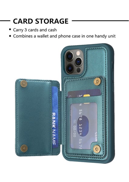 Apple iPhone 11 Için Grid Tasarım Pu Derisi Kaplamalı Tpu Kasa Kart Tutucu Kickstand Telefon Kapak Yeşil (Yurt Dışından)