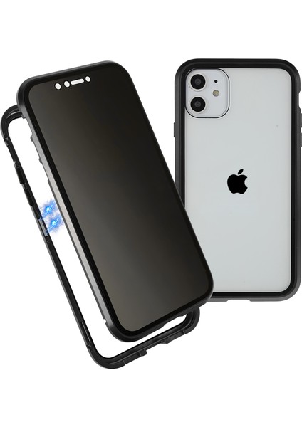 Apple iPhone 11 Anti-Peeping Manyetik Kılıf Için Çift Taraflı Temperli Cam+Mıknatıs Emilim Metal Tampon Çerçevesi Tam Vücut Koruma Kapağı (Yurt Dışından)