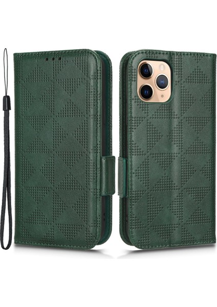 Apple iPhone 11 Için Flip Telefon Kılıfı Stand Cüzdanı Baskılı Üçgen Desen Toz Geçirmez Pu Deri Kapak Kayış (Yurt Dışından)