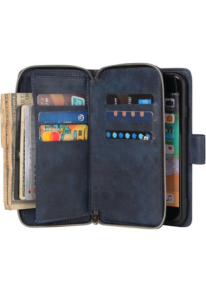 Apple iPhone 8/7 Ultra-Ince Telefon Kabuğu Pu Deri Deri Cüzdan Telefon Kılıfı Stand Kapağı 9 Kart Yuvası ve Fermuar Cepi (Yurt Dışından) modelleri