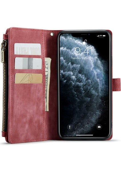 Apple iPhone 11 Pro Max Için Anti-Cratch Telefon Kılıfı, Fermuar Cep Kartı Tutucu ile Damla Koşullu Cep Telefonu Kapak Standı (Yurt Dışından)