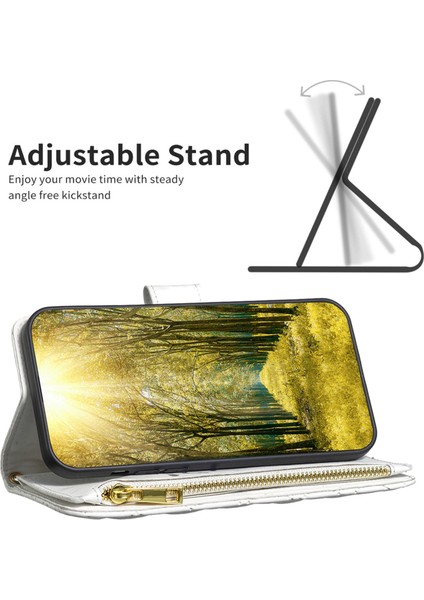 Apple iPhone 11 Için Pro Max Zipper Cep Pu Deri Deri Standı Cüzdan Telefon Kılıfı Desresiting Rhombus Desen Mat Kapak-Beyaz (Yurt Dışından)