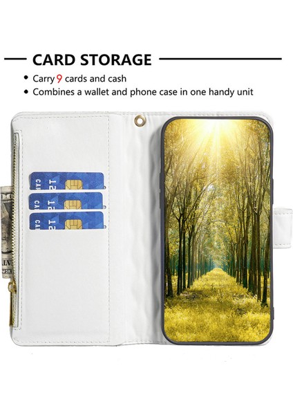 Apple iPhone 11 Için Pro Max Zipper Cep Pu Deri Deri Standı Cüzdan Telefon Kılıfı Desresiting Rhombus Desen Mat Kapak-Beyaz (Yurt Dışından)