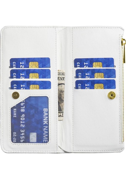 Apple iPhone 11 Için Pro Max Zipper Cep Pu Deri Deri Standı Cüzdan Telefon Kılıfı Desresiting Rhombus Desen Mat Kapak-Beyaz (Yurt Dışından)