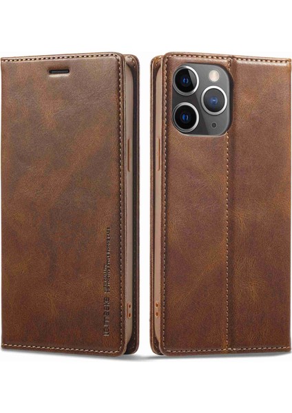 Apple iPhone 11 Pro Max Için Cep Telefonu Kapağı, Rfıd Engelleme Manyetik Otomatik Kapanış Pu Deri Telefon Cüzdan Kılıf Stand-Brown (Yurt Dışından)