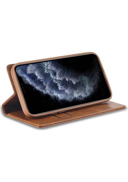 Apple iPhone 11 Pro Max Için Cep Telefonu Kapağı, Rfıd Engelleme Manyetik Otomatik Kapanış Pu Deri Telefon Cüzdan Kılıf Stand-Brown (Yurt Dışından)
