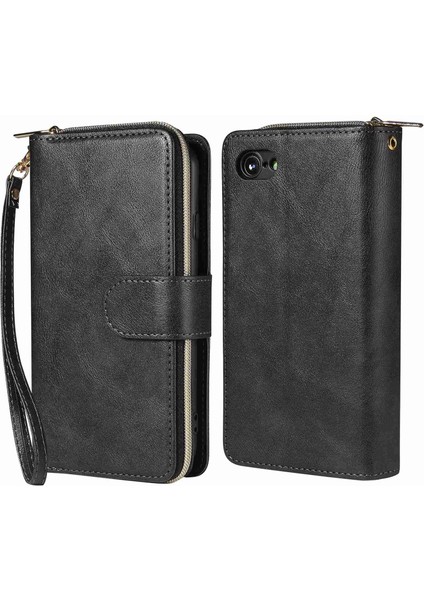 Apple iPhone 8/7 Ultra-Ince Telefon Kabuğu Pu Deri Deri Cüzdan Telefon Kılıfı Stand Kapağı 9 Kart Yuvası ve Fermuar Cepi (Yurt Dışından)