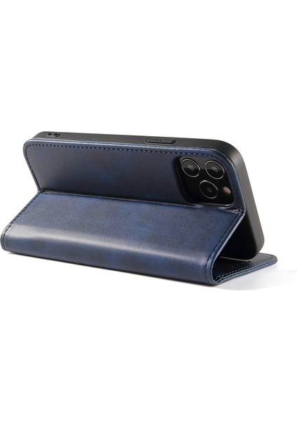 Apple iPhone 11 Için Pro Maks Buzağı Dokusu Telefon Kabuğu Cüzdan Telefon Kapağı Otomatik Emici Deri Standı Kılıf Mavisi (Yurt Dışından)