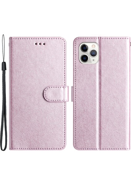 Apple iPhone 11 Için Flip Kılıfı Maksimum Ipek Doku Pu Deri Deri Deri Telefon Katlanabilir Stand Kapağı Bilek Kayış Işığı Mor (Yurt Dışından)