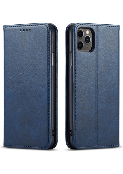 Apple iPhone 11 Pro Telefon Standı Için Işletme Stili Buzağı Doku Cüzdan Manyetik Deri Telefon Kapak Mavisi (Yurt Dışından)