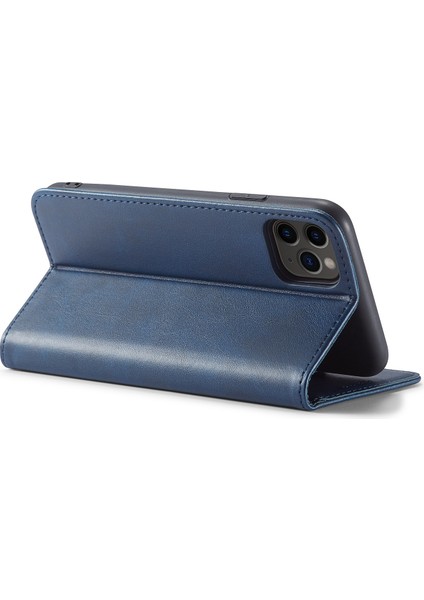 Apple iPhone 11 Pro Telefon Standı Için Işletme Stili Buzağı Doku Cüzdan Manyetik Deri Telefon Kapak Mavisi (Yurt Dışından)