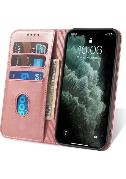 Apple iPhone 11 Için Pro Maks Buzağı Dokusu Telefon Kabuğu Cüzdan Telefon Kapağı Otomatik Emici Deri Standı Kılıf Altın (Yurt Dışından)