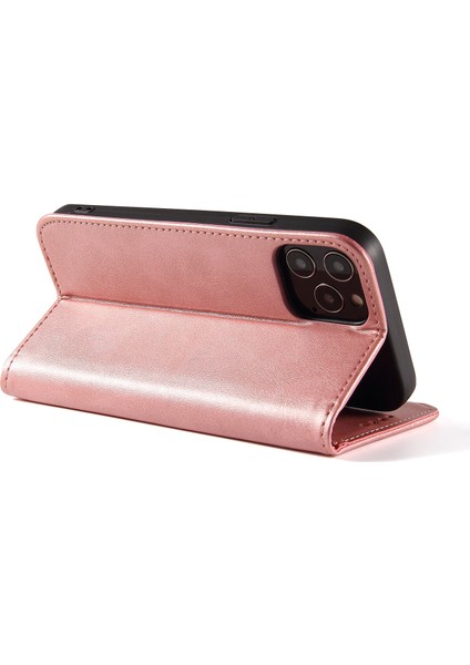 Apple iPhone 11 Için Pro Maks Buzağı Dokusu Telefon Kabuğu Cüzdan Telefon Kapağı Otomatik Emici Deri Standı Kılıf Altın (Yurt Dışından)