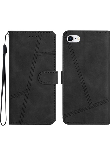 Apple iPhone Se Se Cilt-Touch Hissed Hisset Anti-Fall Vintage Pu Deri Telefon Kapak Çizgileri Baskılı Flip Stand Shell Cüzdan Cüzdan (Yurt Dışından)