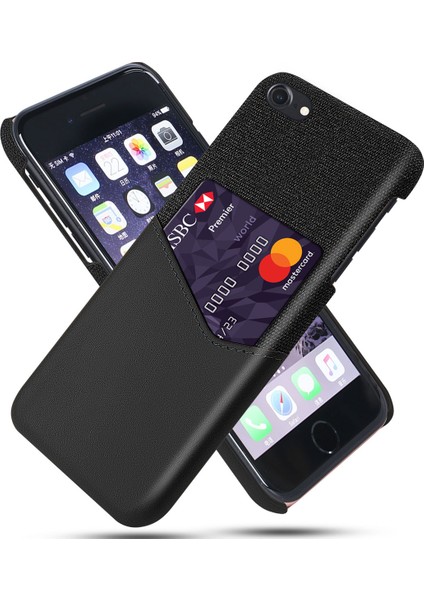 Kart Tutucu Kumaş+Pu Deri Kaplı Pc Arka Kapak Apple iPhone Se -Black (Yurt Dışından)