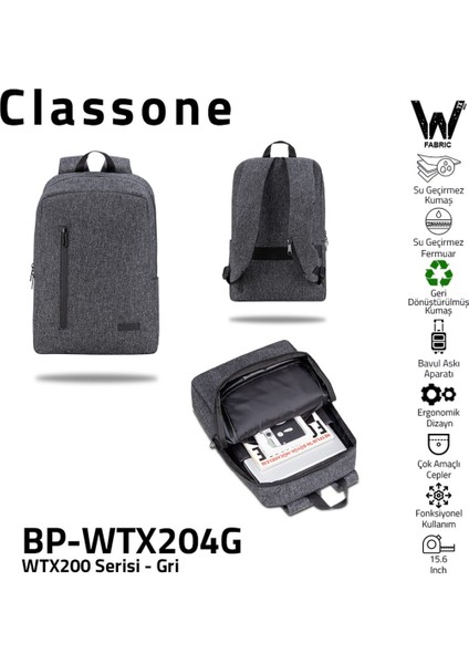 BP-WTX204G-WM300 15.6" Wtxpro Su Geçirmez Kumaş ve Fermuar ,notebook, Laptop Çantası+Mouse