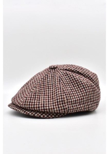 Erkek Ingiliz Premium Newsboy Driver Kasket Bordo Desenli Şapka