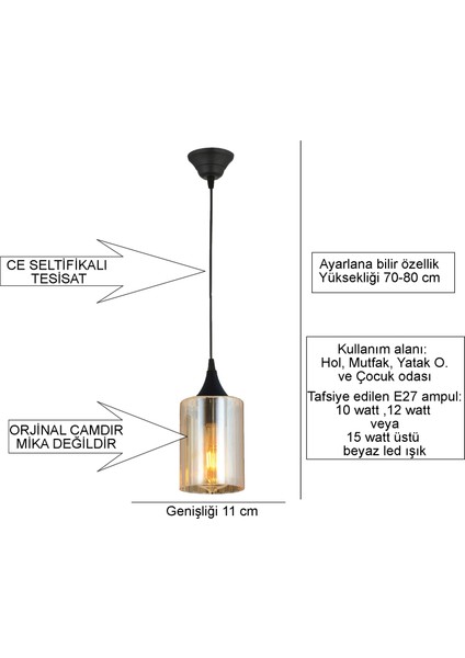 Sarkıt Lara Siyah Tekli Modern Avize