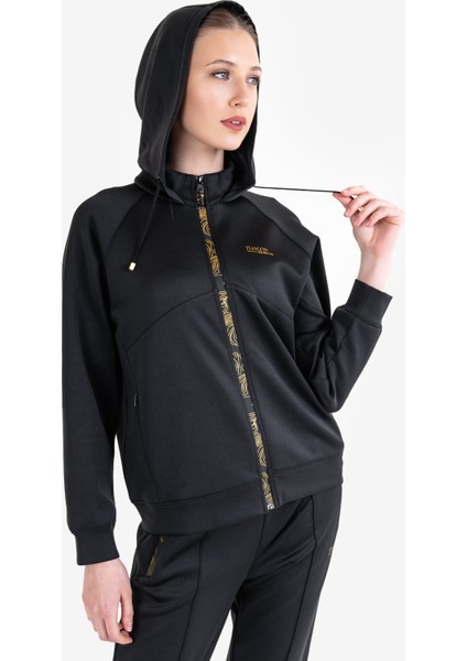 Siyah Kadın Fermuarlı Kapüşonlu Sweatshirt 23N-2126 fırsatları