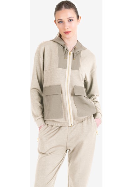 Bej Kadın Fermuarlı Kapüşonlu Sweatshirt 23N-2101 fiyatları