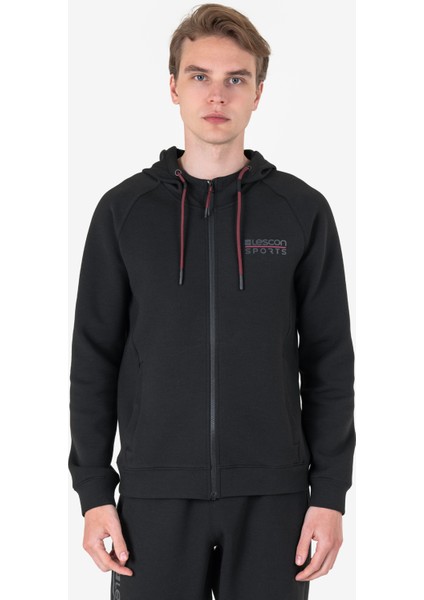 Siyah Erkek Fermuarlı Kapüşonlu Sweatshirt 23N-1121