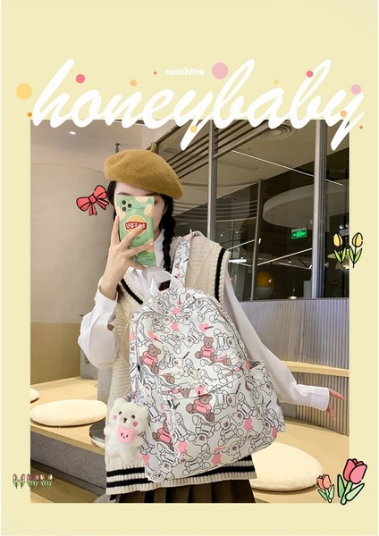 Graffiti Baskı Sırt Kore Versiyonu Orta ve Lise Kolej Tarzı Okul Büyük Kapasiteli Sırt Çantası (Yurt Dışından) indirimleri