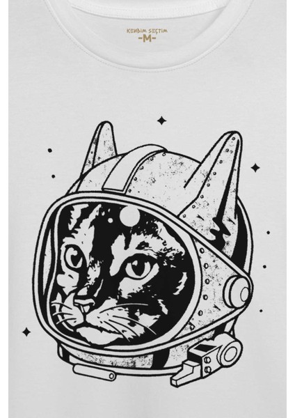 Beyaz Unisex Kedi Kozmonot Meow Astronot Cat Nasa Uzay Baskılı T-Shirt fiyatları