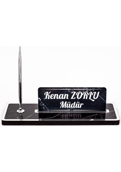 Mermer Desenli Ahşap Masa Isimliği Ofis Hediye Gümüş Isimlik modelleri