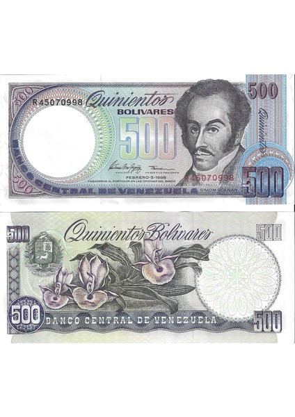 Venezuela 1998 Yılı 500 Bolivares Yabancı Kağıt Para Çil (Unc) Koleksiyon Para