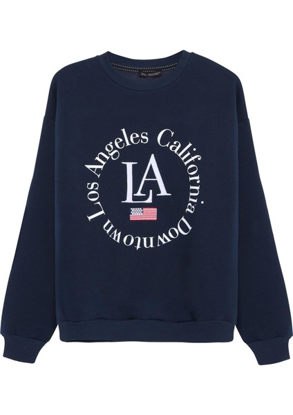 Baskı Detaylı Sweatshirt Lacivert