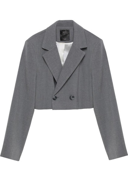 Vatka Detaylı Crop Blazer Ceket Gri