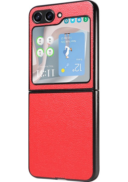 Samsung Galaxy Z Flip5 5g Litchi Doku Telefon Kılıfı Pu Deri Kaplamalı Pc Ince Fit Kapak (Yurt Dışından)