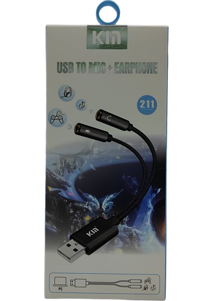 USB To Mikrofon + Kulaklık Girişli Çift Giriş Çoğaltıcı Pc Için