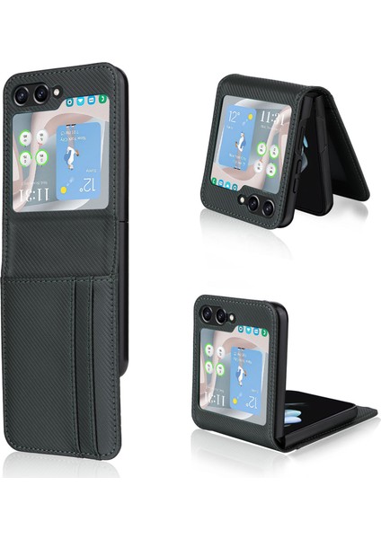 Samsung Galaxy Z Flip5 5g Kart Sahibi Telefon Kasası Karbon Fiber Doku Pu Deri Telefon Kapağı (Yurt Dışından)