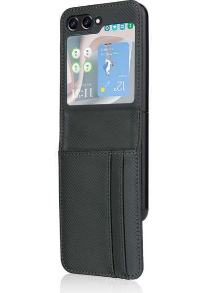 Samsung Galaxy Z Flip5 5g Kart Sahibi Telefon Kasası Karbon Fiber Doku Pu Deri Telefon Kapağı (Yurt Dışından)