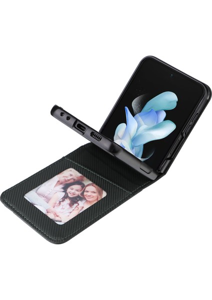 Samsung Galaxy Z Flip5 5g Kart Sahibi Telefon Kasası Karbon Fiber Doku Pu Deri Telefon Kapağı (Yurt Dışından)