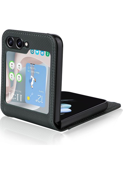 Samsung Galaxy Z Flip5 5g Kart Sahibi Telefon Kasası Karbon Fiber Doku Pu Deri Telefon Kapağı (Yurt Dışından)
