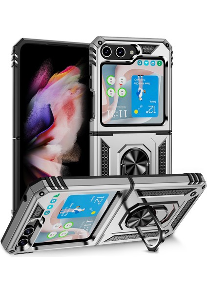 Tpu+Pc Samsung Galaxy Z Flip5 5g Ring Kickstand Anti-Fall Kapak Araba Montajı Metal Sayfası (Yurt Dışından)