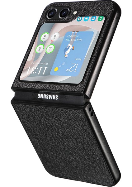 Samsung Galaxy Z Flip5 5g Litchi Doku Telefon Kılıfı Pu Deri Kaplamalı Pc Ince Fit Kapak (Yurt Dışından)