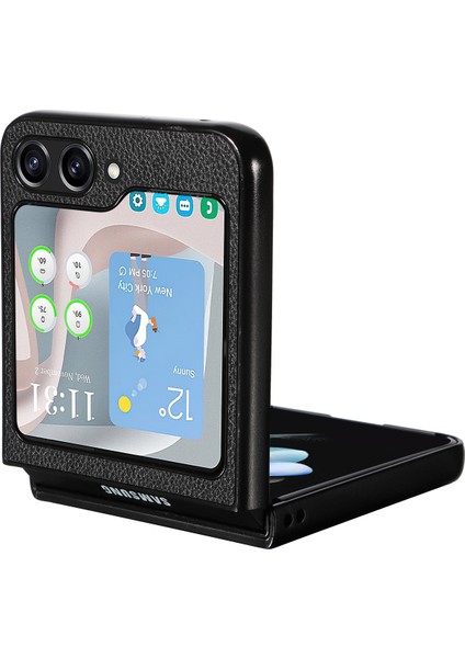 Samsung Galaxy Z Flip5 5g Litchi Doku Telefon Kılıfı Pu Deri Kaplamalı Pc Ince Fit Kapak (Yurt Dışından)
