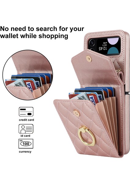 Samsung Galaxy Z Flip3 5g Çoklu Kart Yuvası Telefon Kılıfı, Rfıd Engelleme Yüzüğü Kickstand Deri+Pc Kapağı (Yurt Dışından)