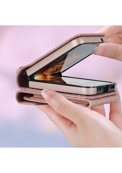 Samsung Galaxy Z Flip3 5g Çoklu Kart Yuvası Telefon Kılıfı, Rfıd Engelleme Yüzüğü Kickstand Deri+Pc Kapağı (Yurt Dışından)