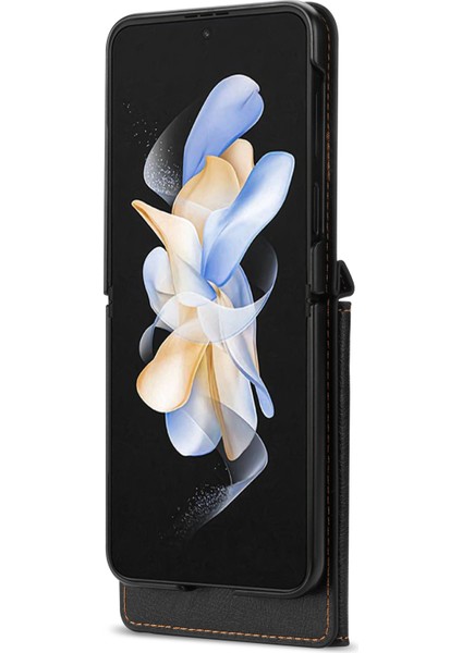 Samsung Galaxy Z Flip5 5g Telefon Kılıfı Pu Deri Kaplamalı Pc Fermuar Cep Kartı Yuvaları Omuz Kayışı ile Kapak (Yurt Dışından)